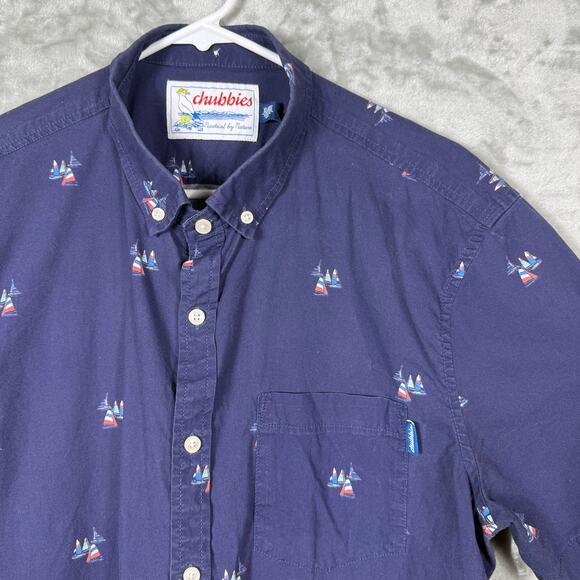 Chubbies Button up Shirt Mens XL Blue Nautical - Picture 2 of 8
